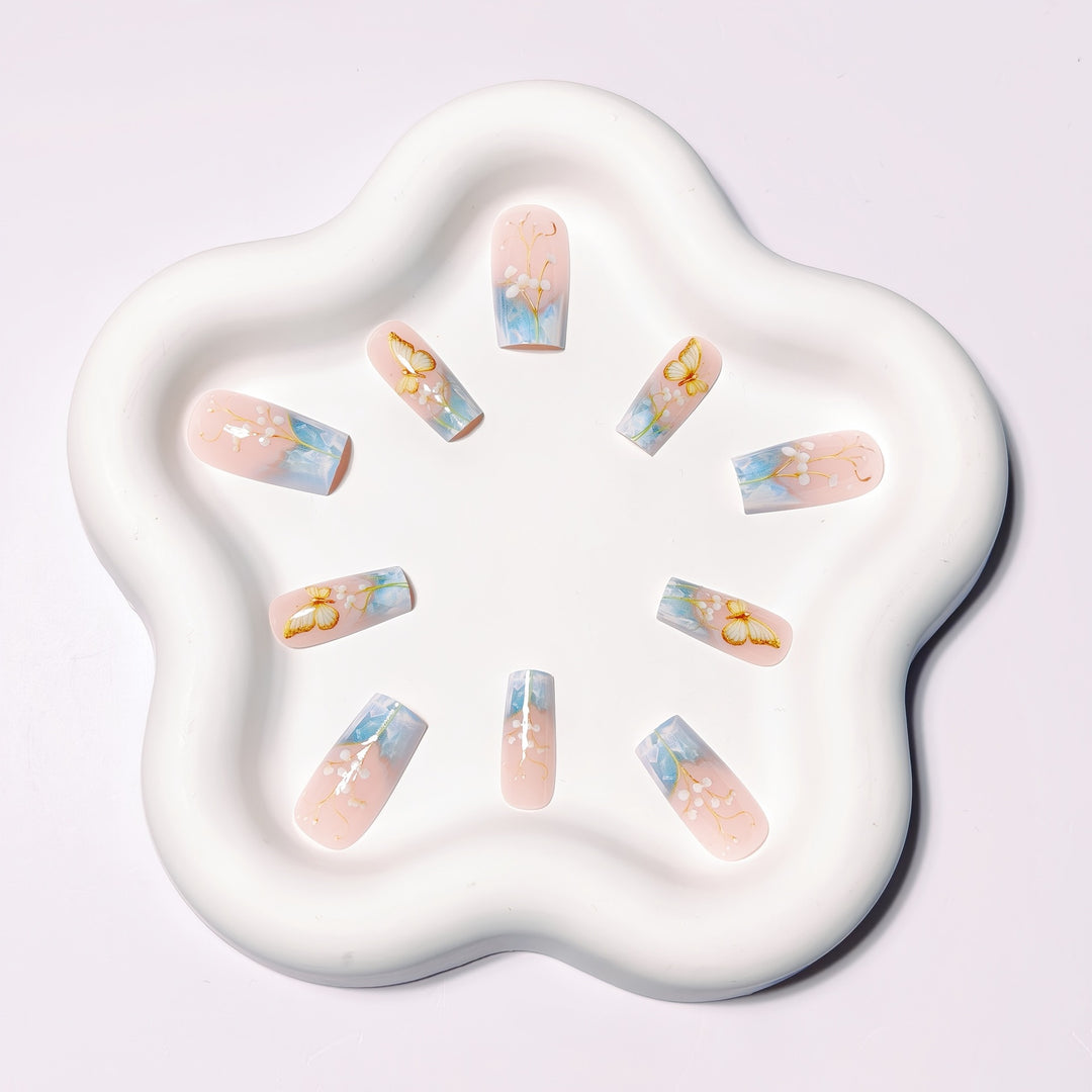 Artificial nails with elegant flower and butterfly design Stornfield