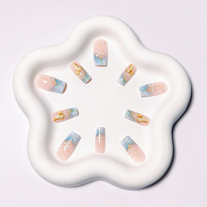 Artificial nails with elegant flower and butterfly design Stornfield