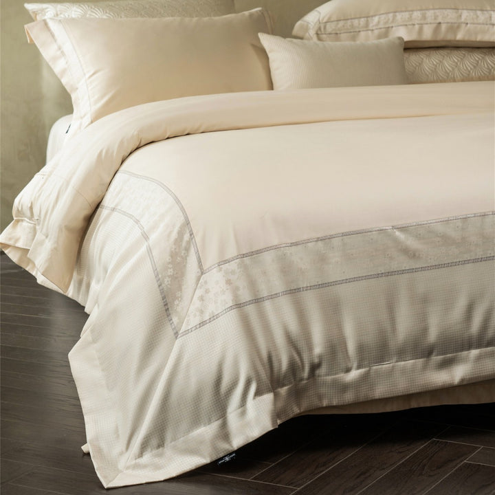 Cotton Sateen Duvet Cover Set with Embroidered Border and Pillow Shams