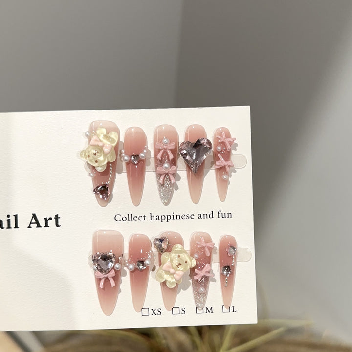 Decorative Press-On Nail Art Set with Charms