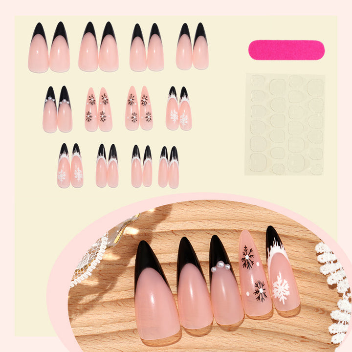 Artistic Stiletto Press-On Nail Set with Decorative Snowflake Designs Stornfield