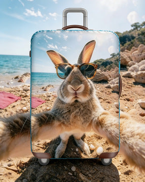 Women's stretchable suitcase cover with rabbit motif, tear-resistant stretch material and openings for handle and wheels Stornfield