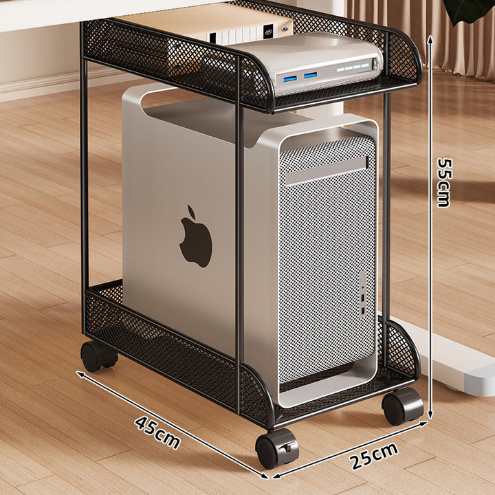 Mobile Desktop CPU Tower Stand with Mesh Side Guards Wooden Base and Locking Casters