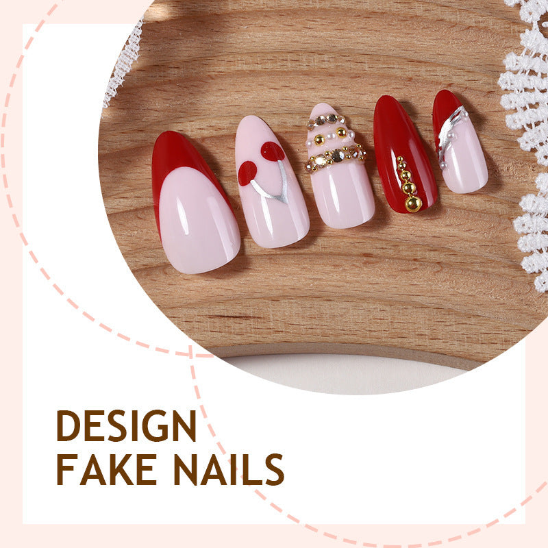 Artificial nail set with glamorous accents and cheerful patterns Stornfield
