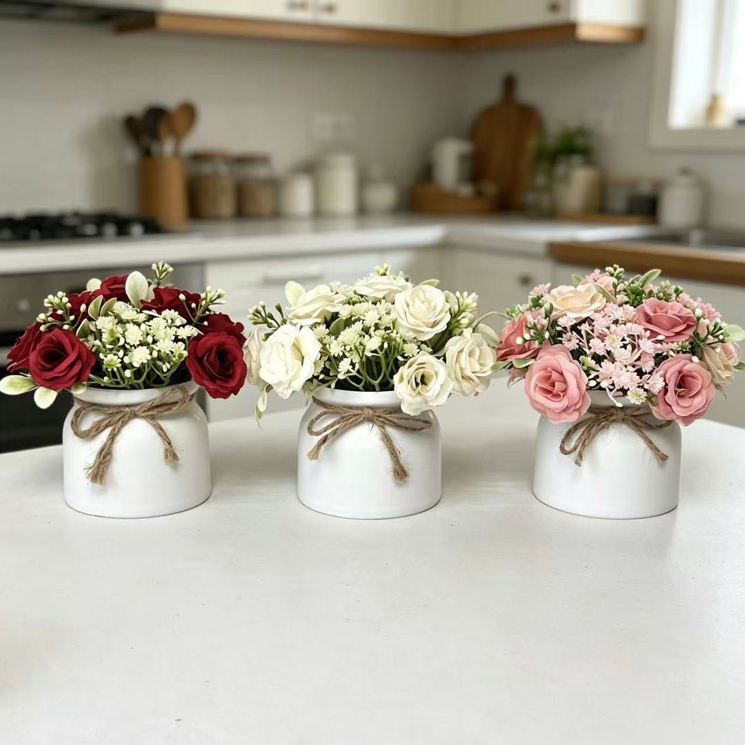 Lifelike Floral Bouquet in Decorative Pot for Home Decor