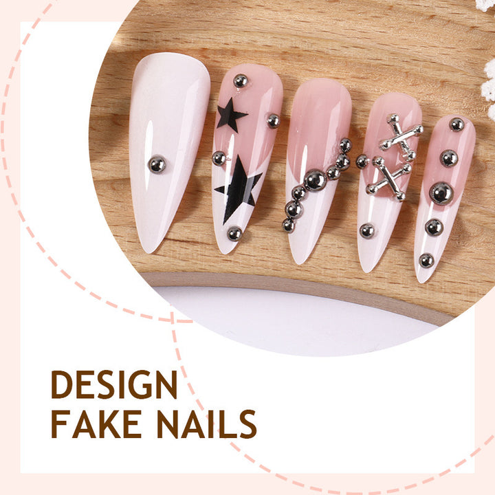 Artificial nail set with elegant star and glitter design Stornfield