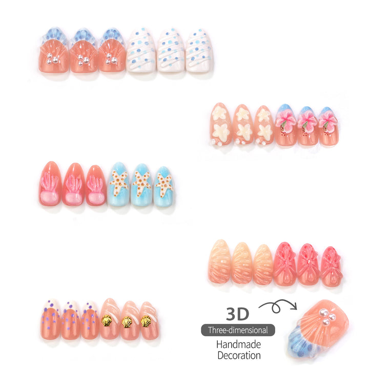 Ocean-Inspired Decorative Press-On Nail Set
