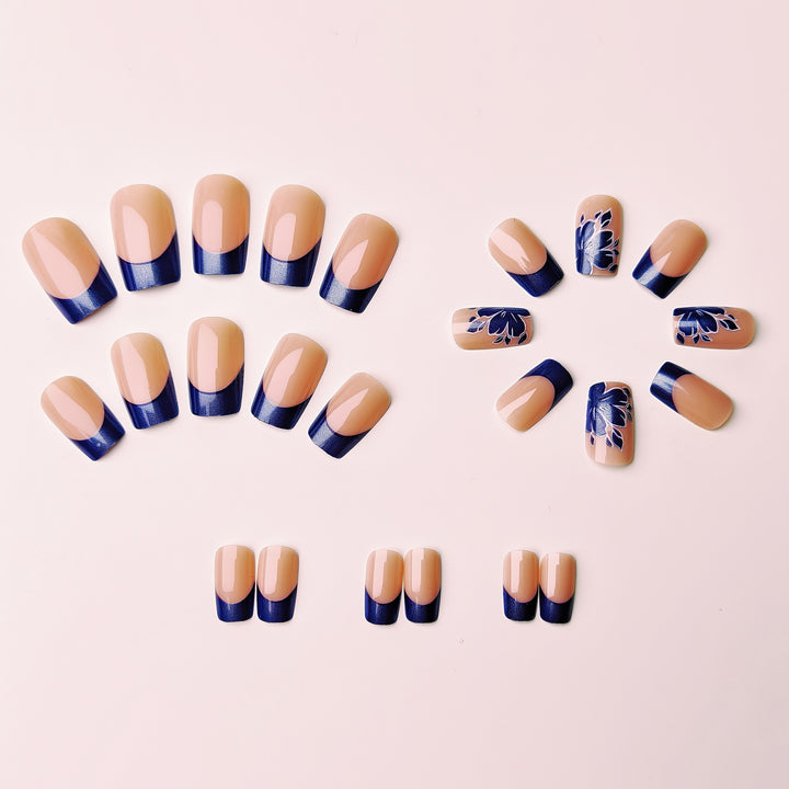 Artificial nails with blooming flower design and elegant French tip Stornfield