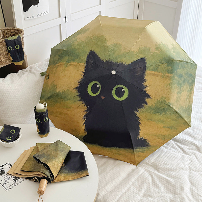 Women's Folding Umbrella with Creative Cat Design Stornfield