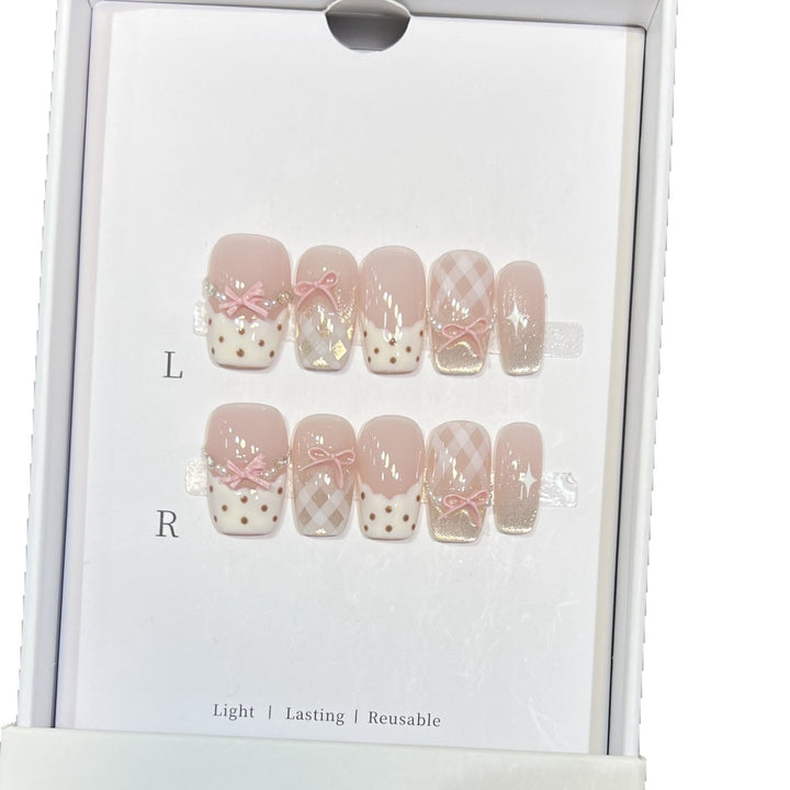 Decorative Press-On Nail Art Set with Charming Ribbon Accents Stornfield