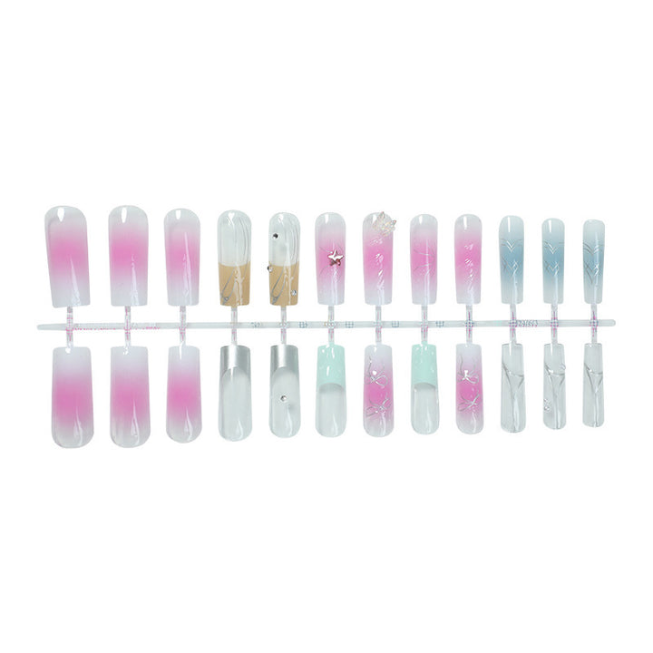 Artifical Nail Set with Elegant Ombre Designs and Glitter Accents Stornfield