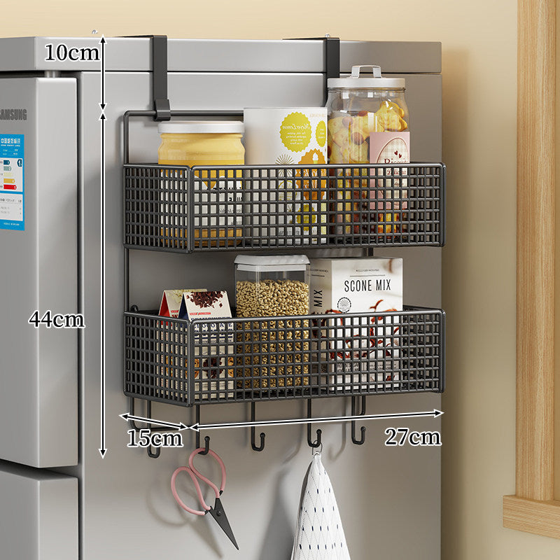 Over-the-Fridge Stacked Metal Mesh Hanging Storage Basket