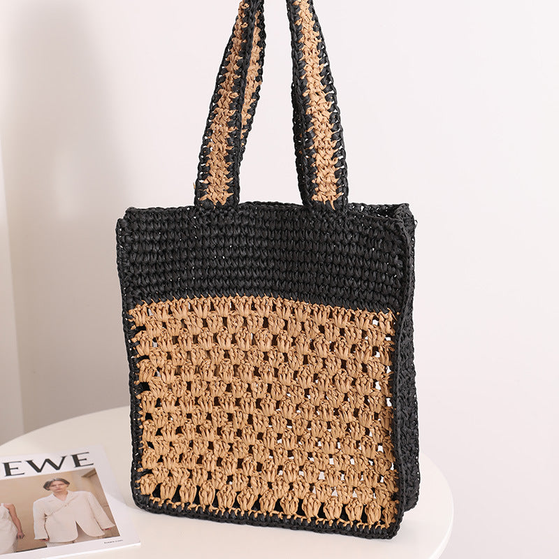 Hand-knotted tote bag in modern net design Stornfield