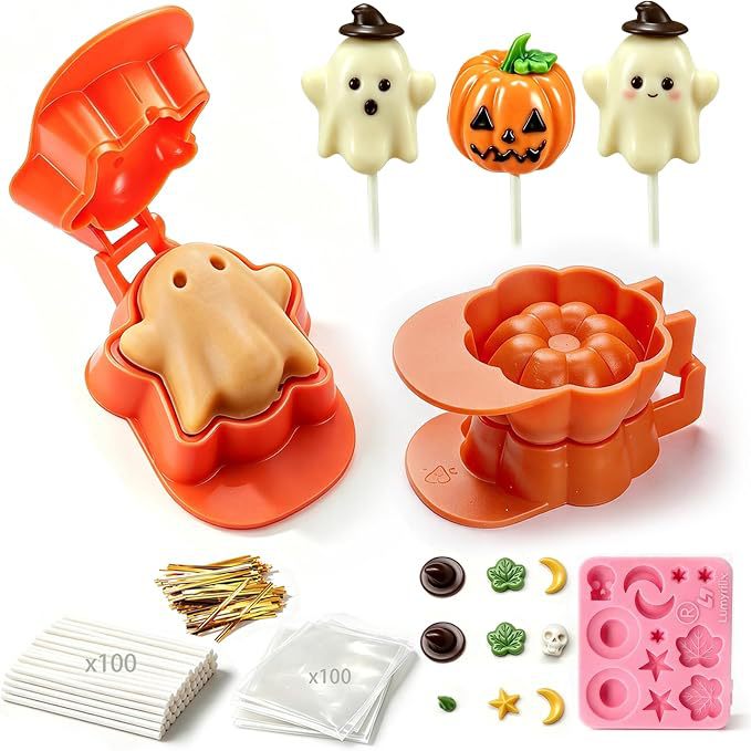 Halloween Cake Pop Mold Set with Ghost and Pumpkin Shape, Sticks & Decoration Set