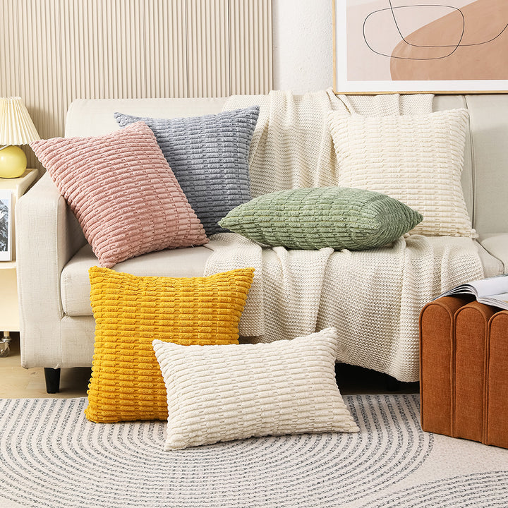 Decorative Chenille Ribbed Grid Throw Pillow Cover