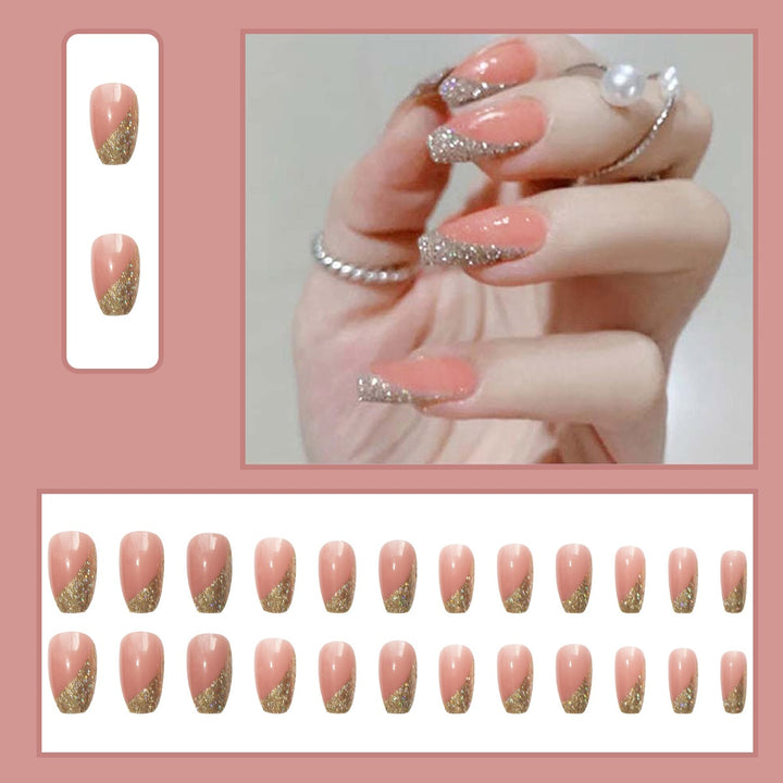 Glamorous artificial nail set with sparkling glitter and French tip Stornfield