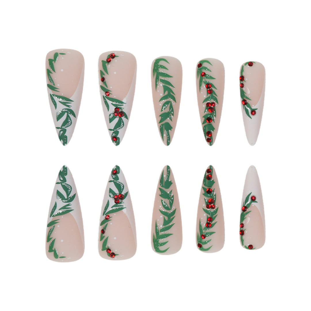 Premium Stiletto Press-On Nails with Holiday-Themed Design Stornfield