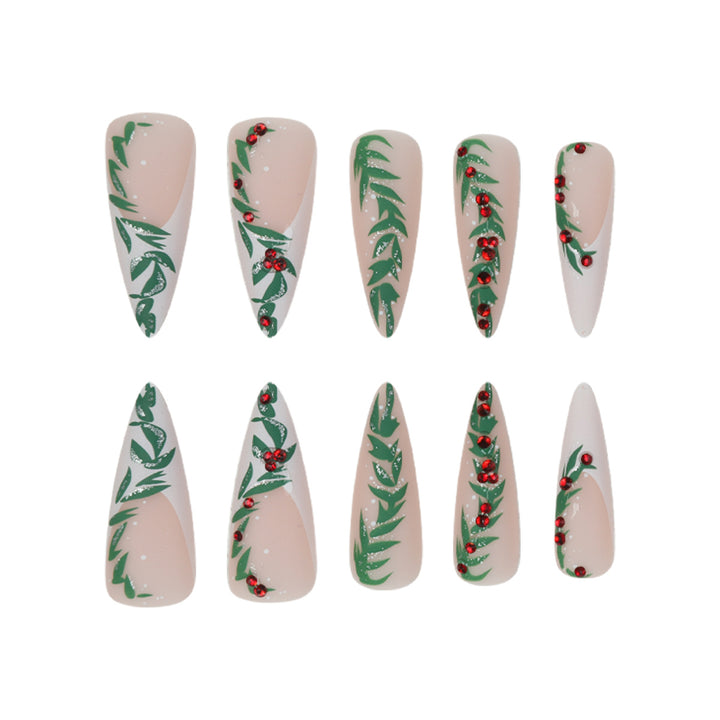 Premium Stiletto Press-On Nails with Holiday-Themed Design Stornfield