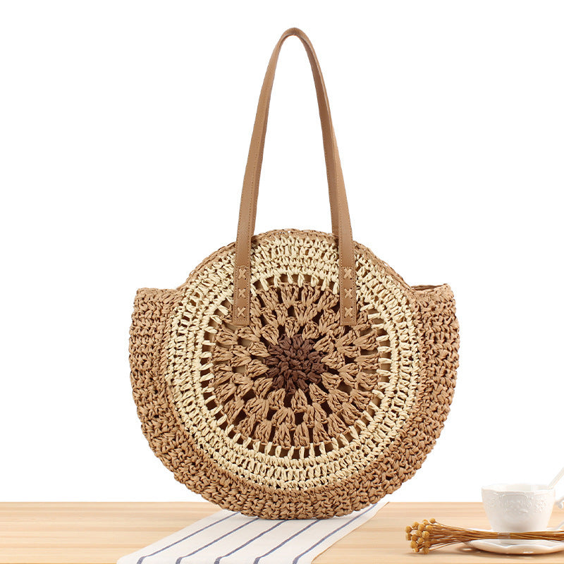 Round Bast Tote Bag with Handwoven Design Stornfield