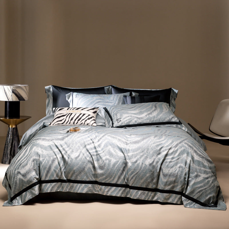 Floral Jacquard Sateen Duvet Cover Bedding Set with Reversible Silky Backing and Embroidered Accent Pillow