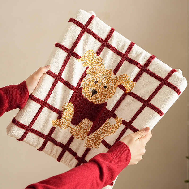 Fabric hanging pillow with apple and dog appliqué and hanging loops Stornfield