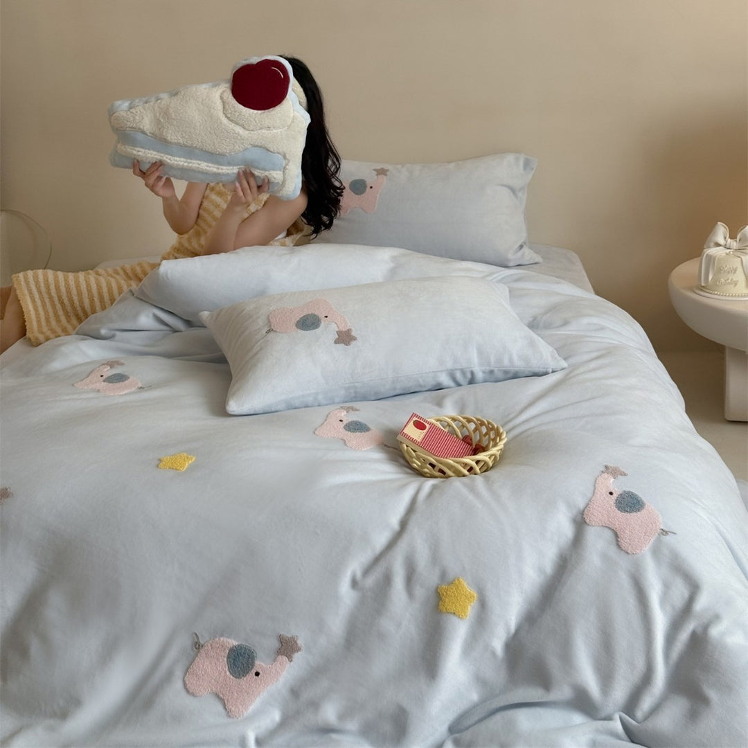 Cute Embroidered Puppy Cotton-Sateen Duvet Cover Set