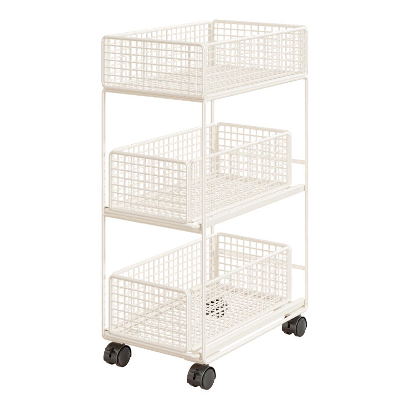 Compact Two-Tier Rolling Metal Mesh Storage Trolley with Locking Swivel Casters