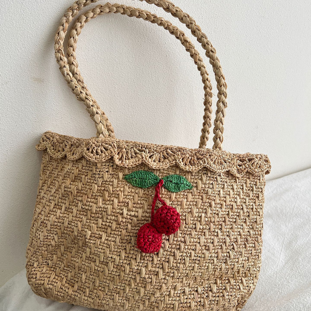 Handmade straw bag with colorful lemon design Stornfield