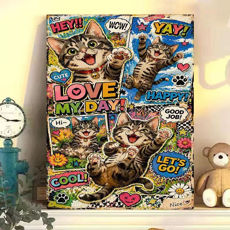 Playful Cat-Themed Wall Art Print Stornfield