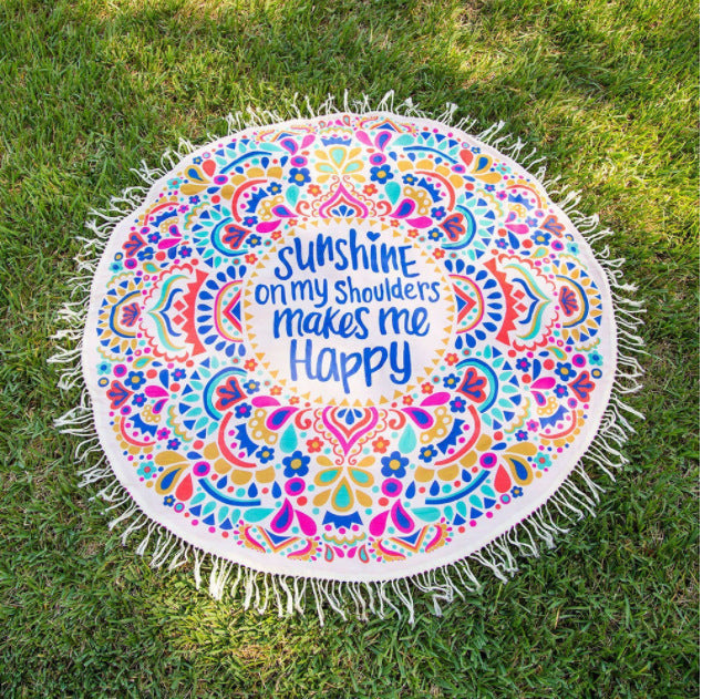 Unisex round beach blanket with colorful mandala design Stornfield