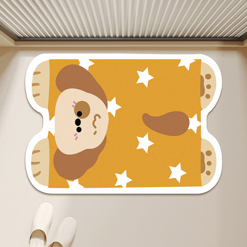 Cute Panda-Shaped Anti-Slip Absorbent Microfiber Bath Mat with Polka Dot Print