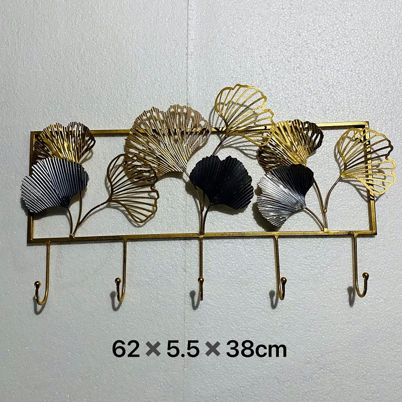 Decorative Metal Wall Hook Rack with Ginkgo Leaf Design Stornfield
