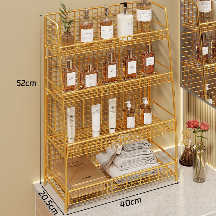 Multi-Tier Wire Grid Countertop Organizer with Angled Frame and Ventilated Mesh Shelves