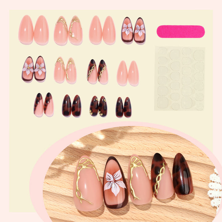 Artistic Press-On Nail Set with Elegant Floral and Abstract Designs Stornfield