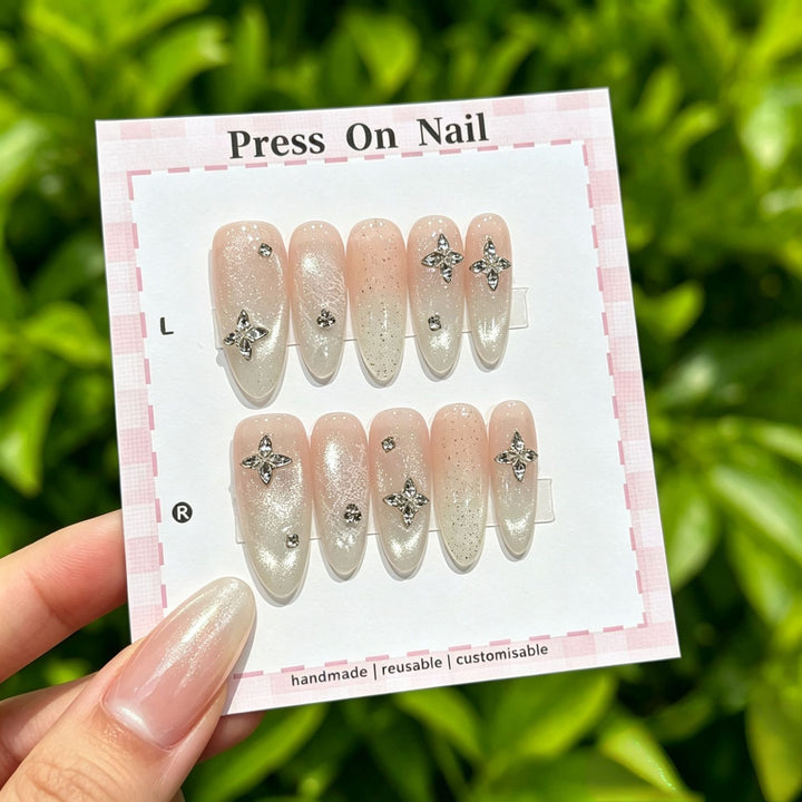 Elegant Reusable Press-On Nail Art Set with Floral Accents