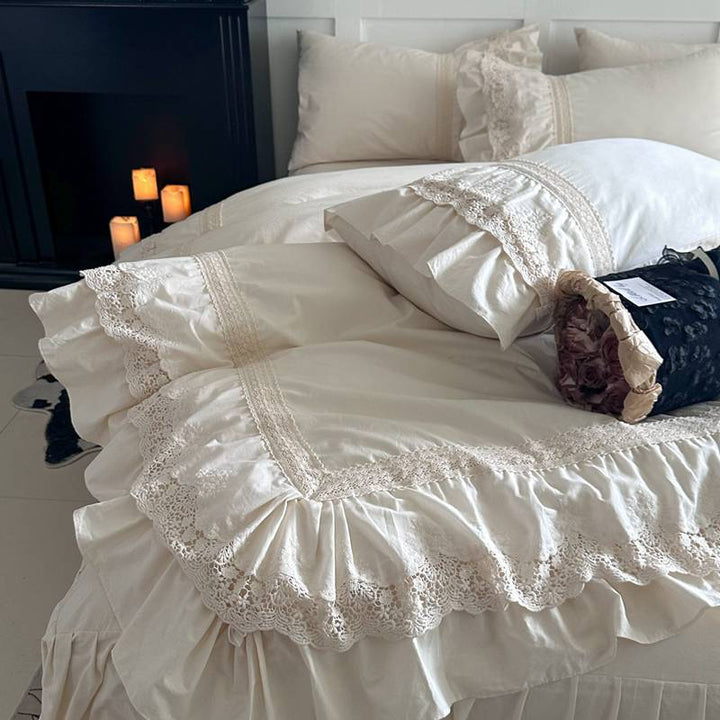 Vintage Lace Ruffled Cotton Duvet Cover Bedding Set