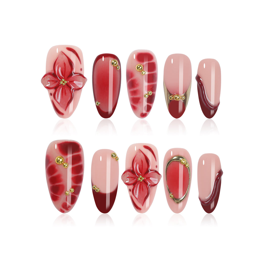 Nail art set with floral and luxurious accents Stornfield