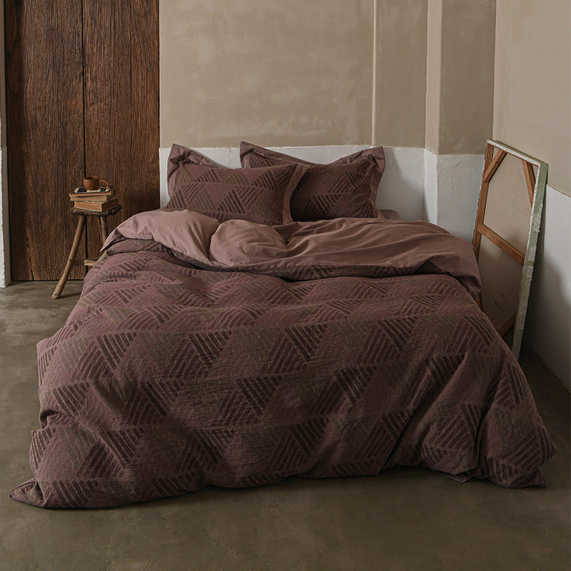 Geometric Reversible Cotton-Blend Duvet Cover Set with Pillow Shams
