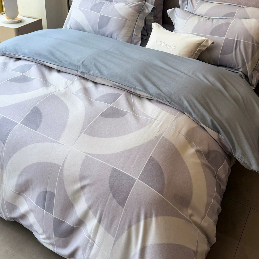 Reversible Brushed Cotton Plaid Duvet Cover Set with Solid Back and Oxford Pillowcases