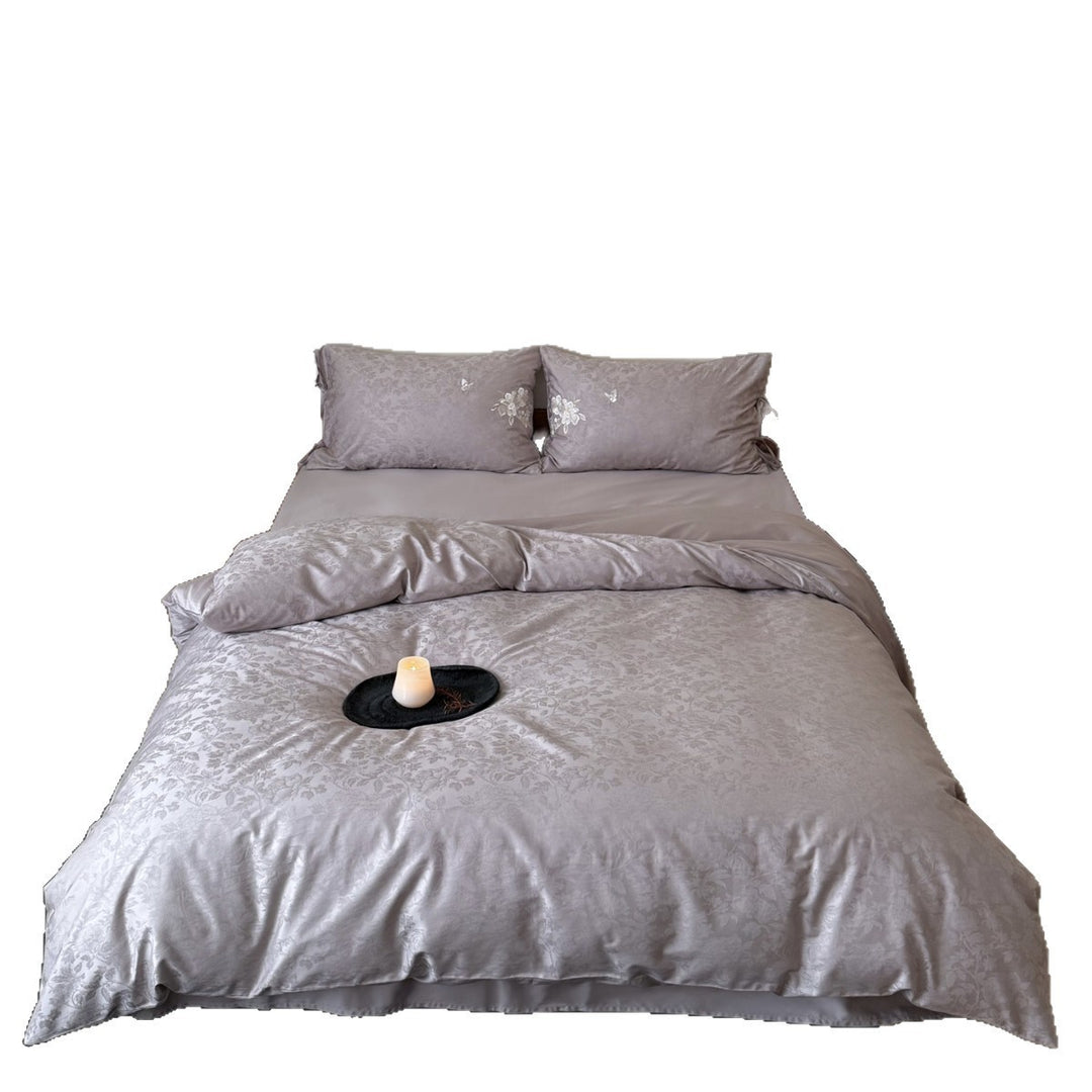 Reversible Jacquard Floral Duvet Cover Set with Tie-Closure Pillow Shams