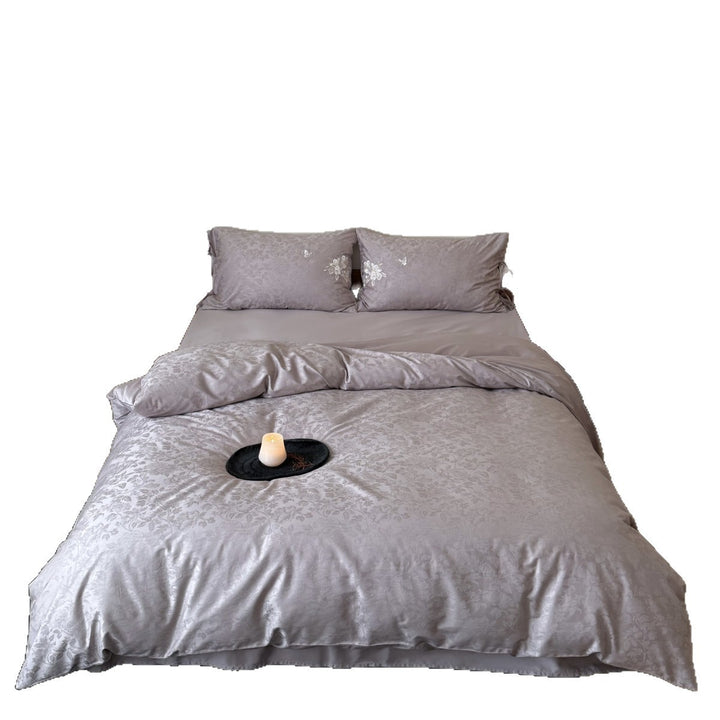 Reversible Jacquard Floral Duvet Cover Set with Tie-Closure Pillow Shams