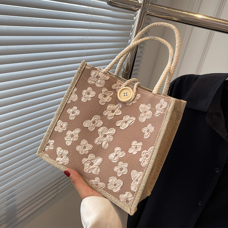 Floral Embellished Canvas Tote Bag