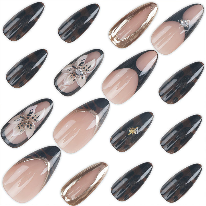 Artistic Press-On Nail Set with Elegant Floral and Abstract Designs Stornfield