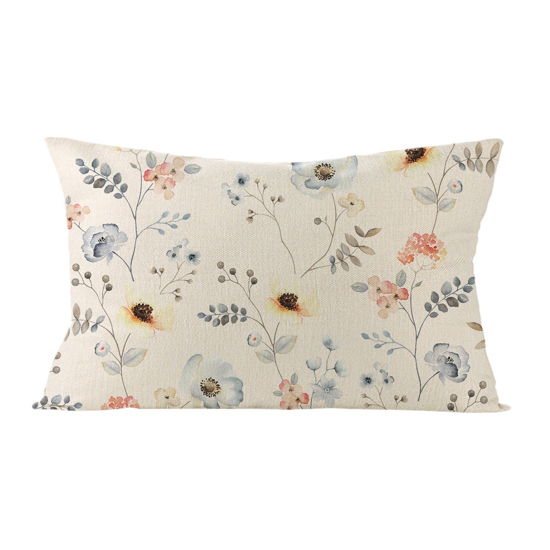 Botanical Watercolor Cotton-Linen Throw Pillow Cover