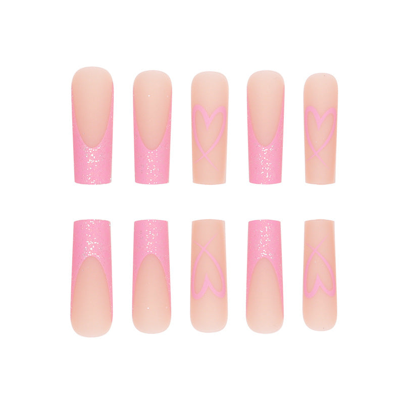 Glittery Heart-Design Long Press-On Nails Stornfield