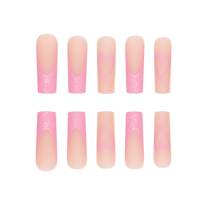 Glittery Heart-Design Long Press-On Nails Stornfield