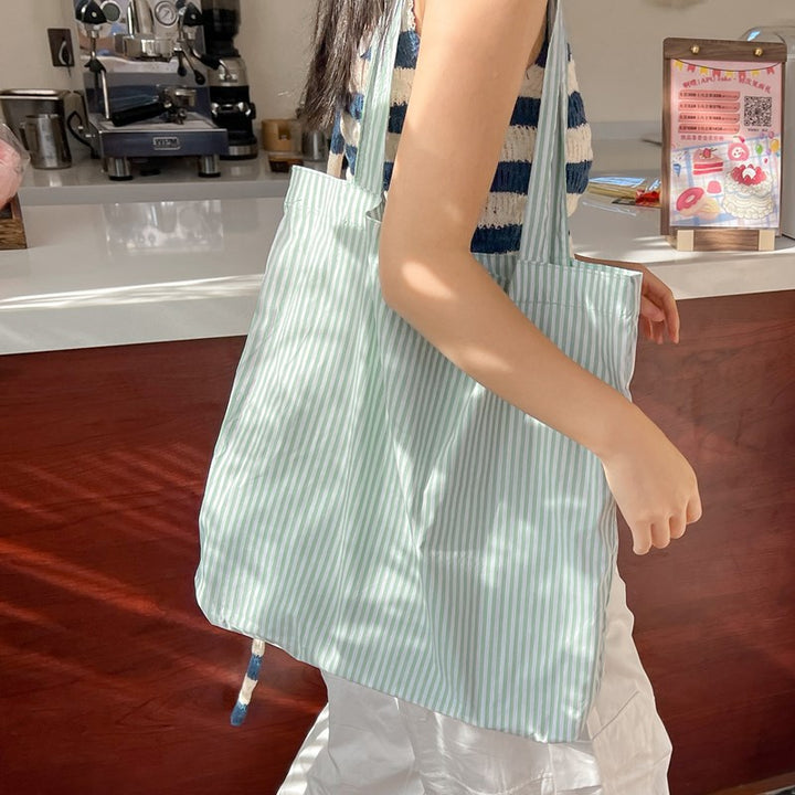 Striped Canvas Beach Tote Bag