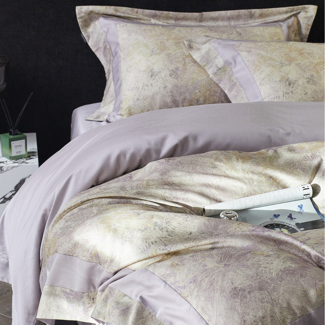 Botanical Jacquard Sateen Duvet Cover Set with Satin Border and Envelope Shams