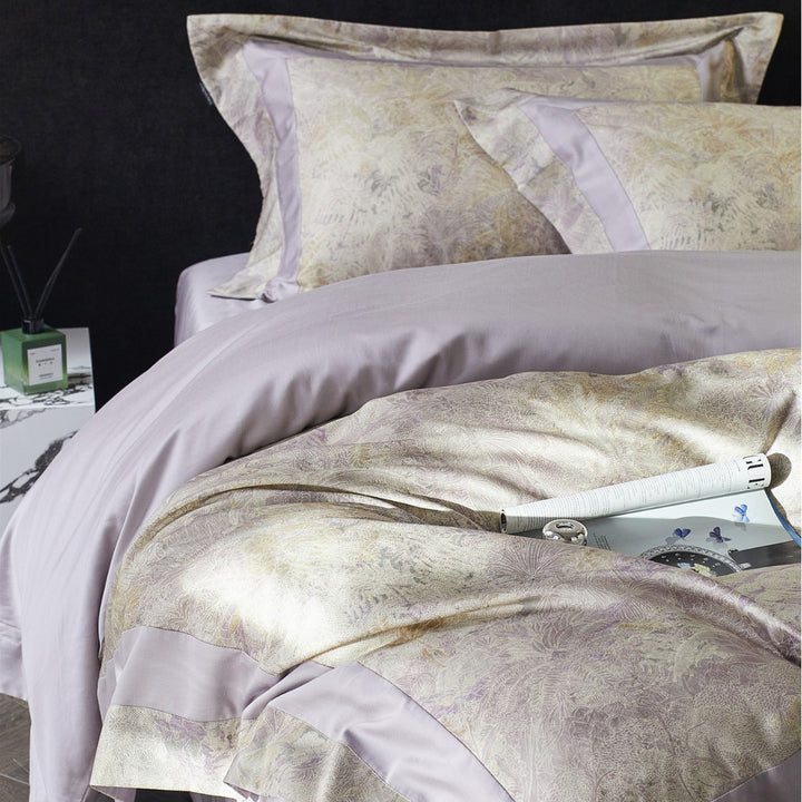 Botanical Jacquard Sateen Duvet Cover Set with Satin Border and Envelope Shams