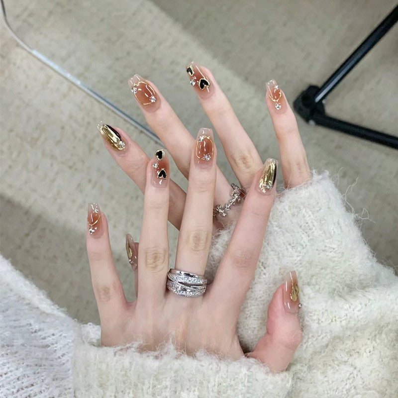 Artistic Press-On Nail Set with Heart and Glitter Accents Stornfield